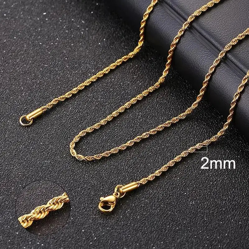 Vnox Twist Rope Chain Necklace for Men Women | Waterproof Stainless Steel Unisex Chain