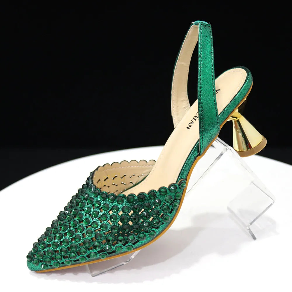 Nuevo conjunto de zapatos y bolso de diseño de diamantes