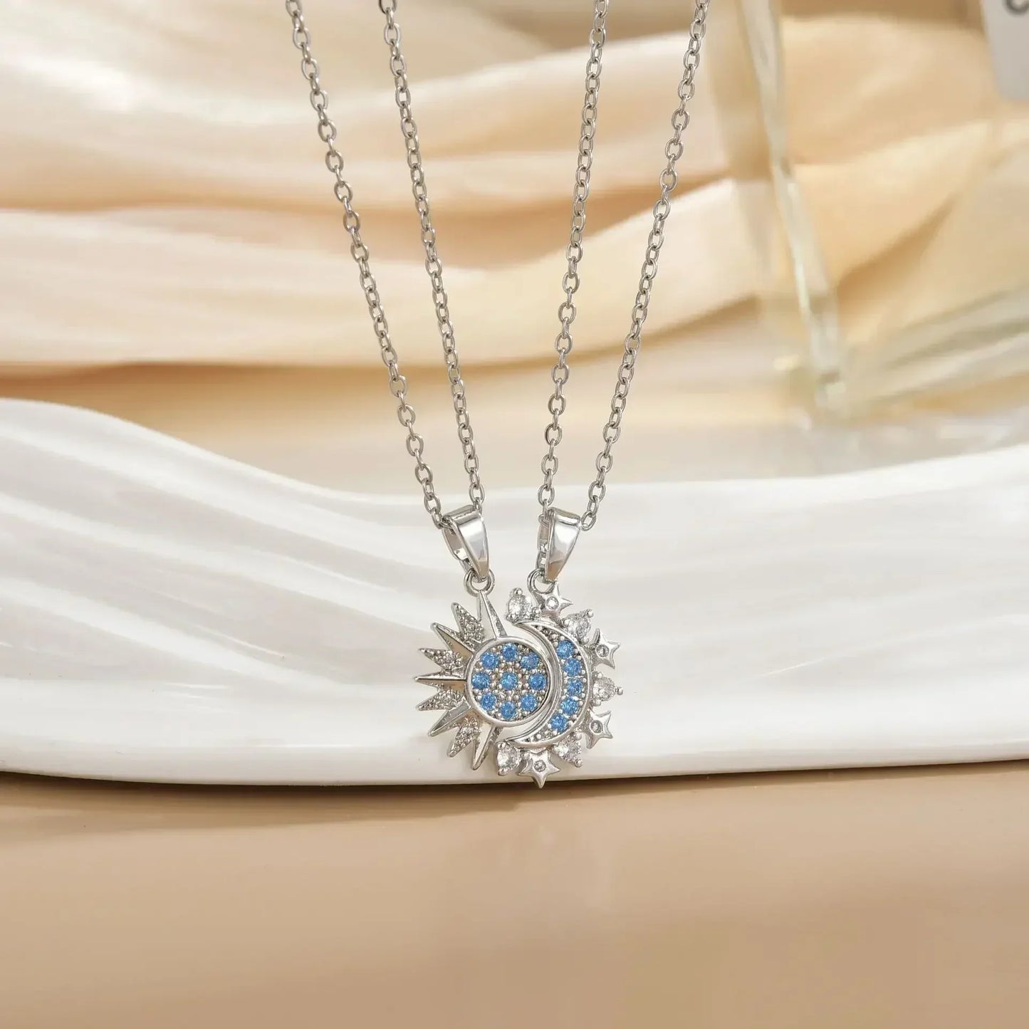 LATS New Stainless Steel Magnetic Sun Moon Couple Necklace Fashion Chain for Men and Women Good Friend Gifts Trend Jewelry