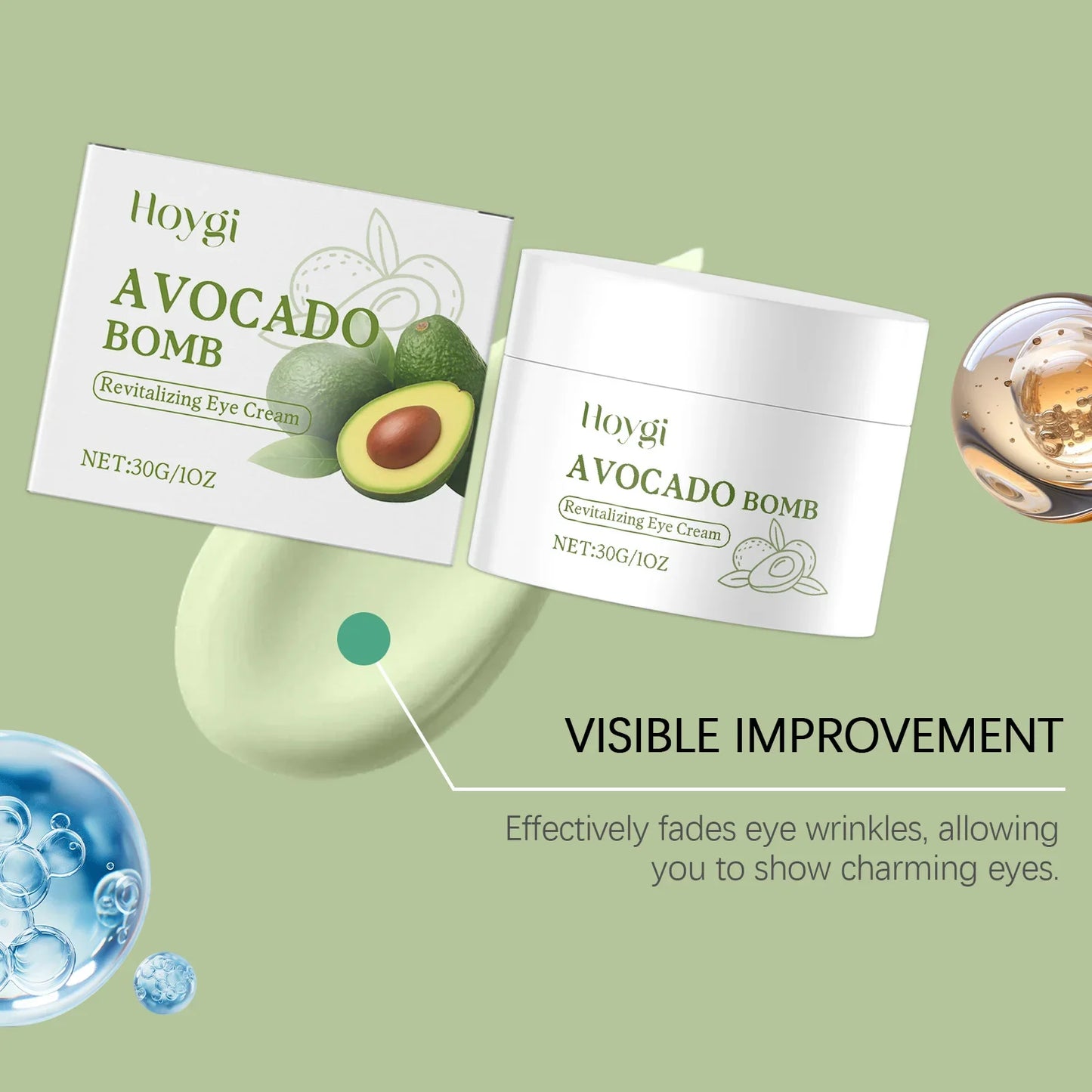 Avocado Eye Cream Fades Fine Lines & Wrinkles Firming Smoothing Eye Area Anti Puffiness Dark Circle Corrector for Youthful Eyes