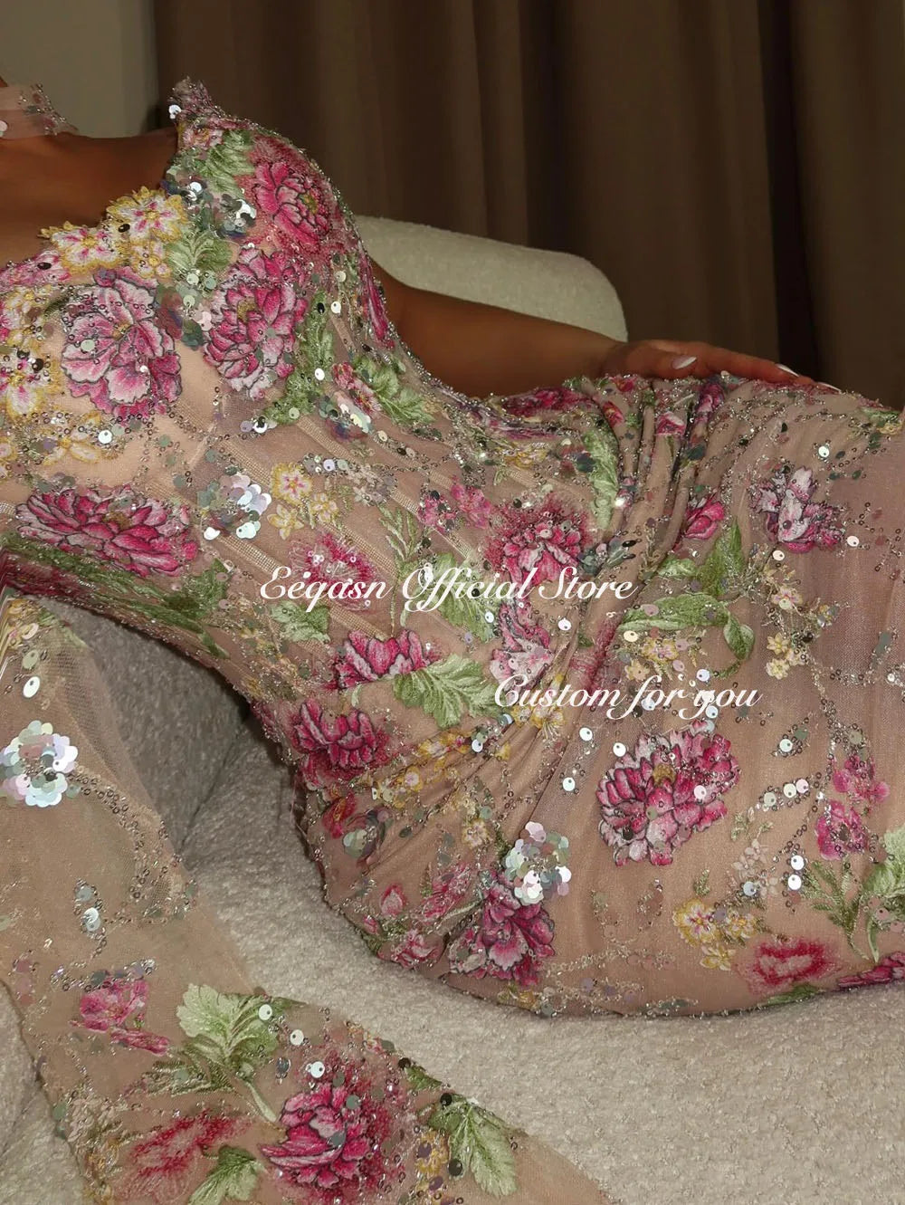 Eeqasn Customized 2026 Luxury Evening Dresses Lace Embroidery Corset Bodice Mermaid Maxi Dress Strapless Formal Wedding Guest