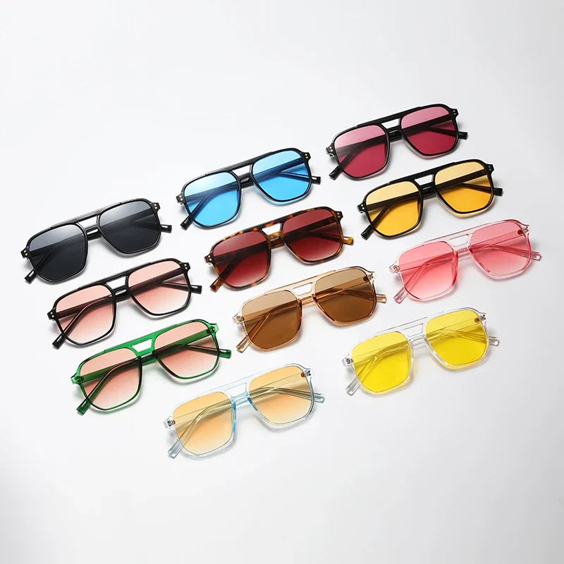 Hiking Classic Oversized Pilot Anti Light Glasses Women Vintage Double Bridge Big Oval Sun Shades Unisex Yellow Lens Eyewear
