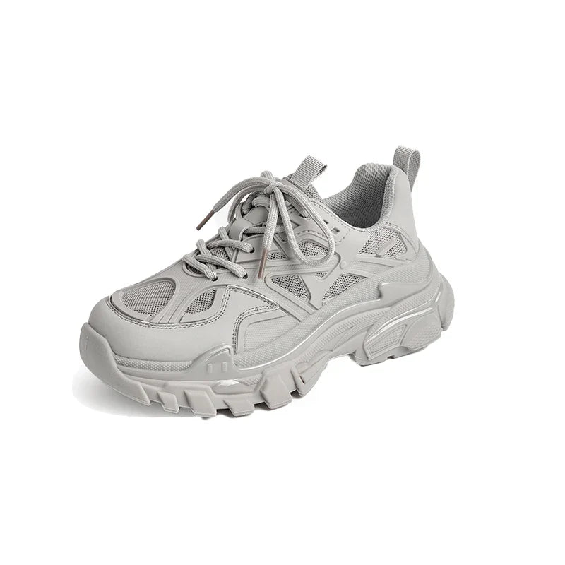 BeauToday Chunky Sneakers Women Synthetic Leather Mesh Patchwork Round Toe Lace-Up Thick Sole Ladies Sports Shoes Handmade 29448
