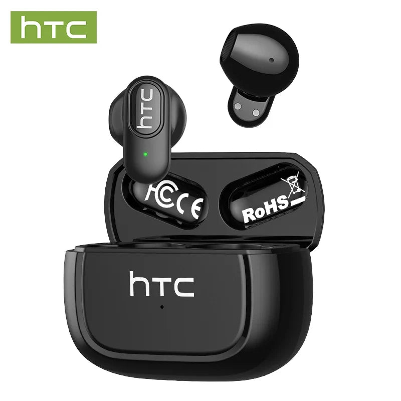HTC NE51 Bluetooth Earphones TWS Mini EarBuds Sports Wireless Headphones Smart Noise Reduction Earbuds Green Black