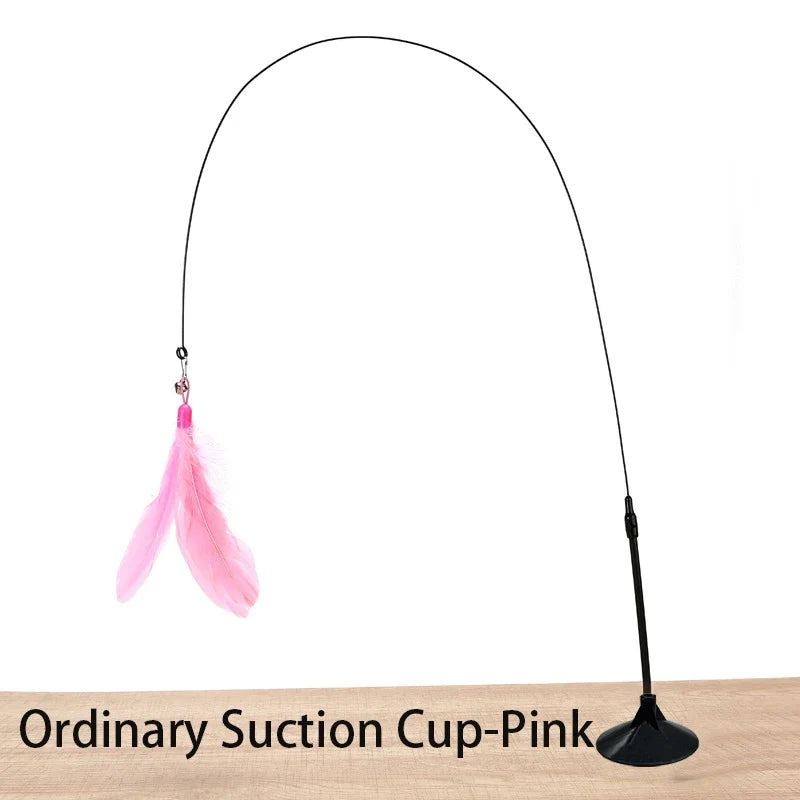 Interactive Cat Toy Handfree Cat Stick Playing Kitten Playing Teaser Wand Toy Suction Cup Bird/Feather Cat Wand Pet Supplies