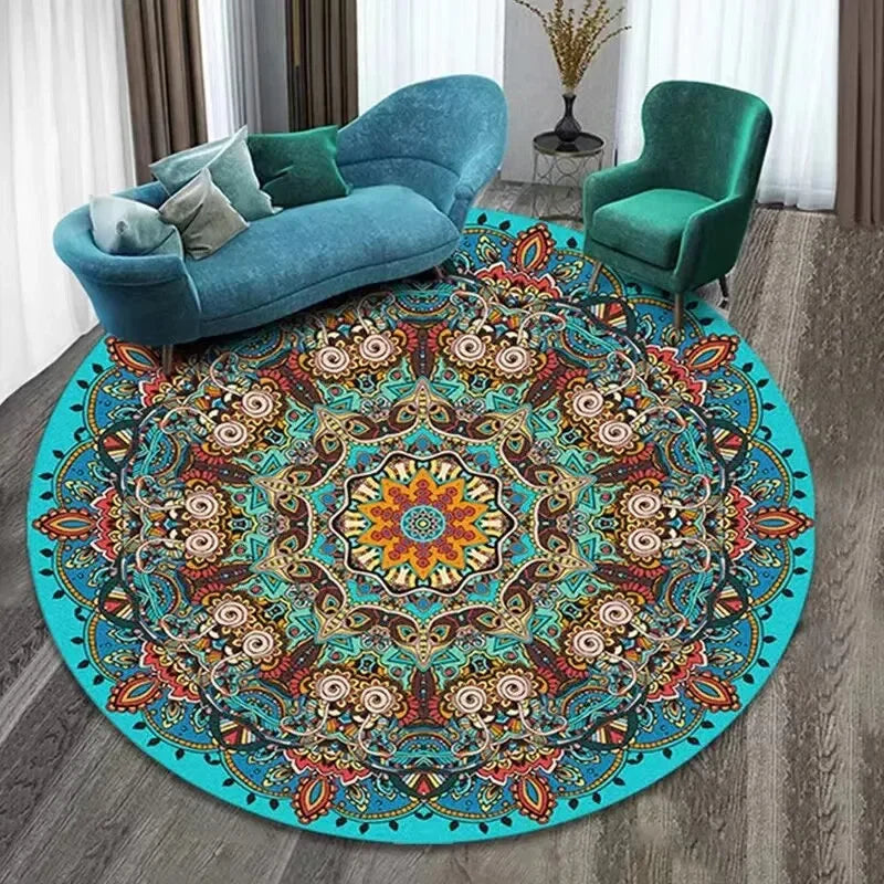 VIKAMA Printed Boho Style Round Crystal Velvet Carpet Floor Mat Living Room Bedroom Coffee Table Hanging Basket Mat