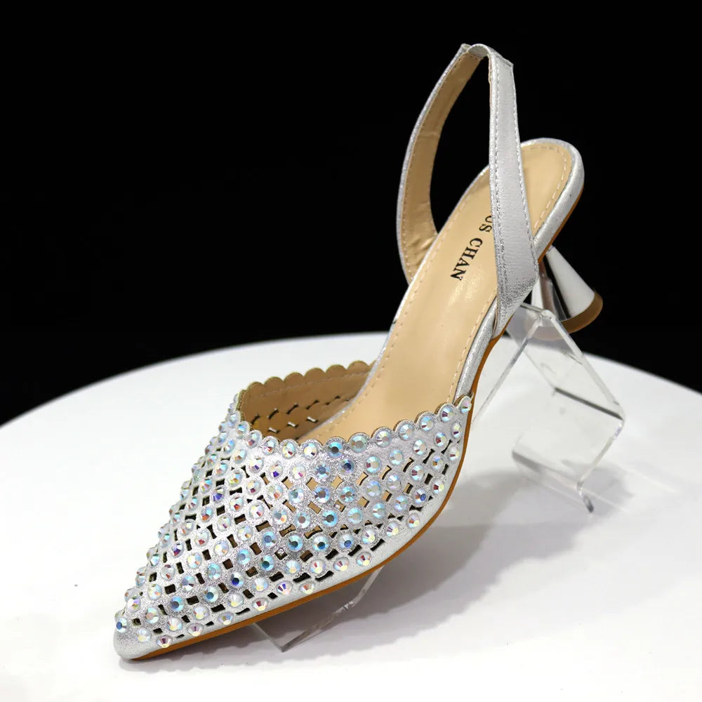 Nuevo conjunto de zapatos y bolso de diseño de diamantes