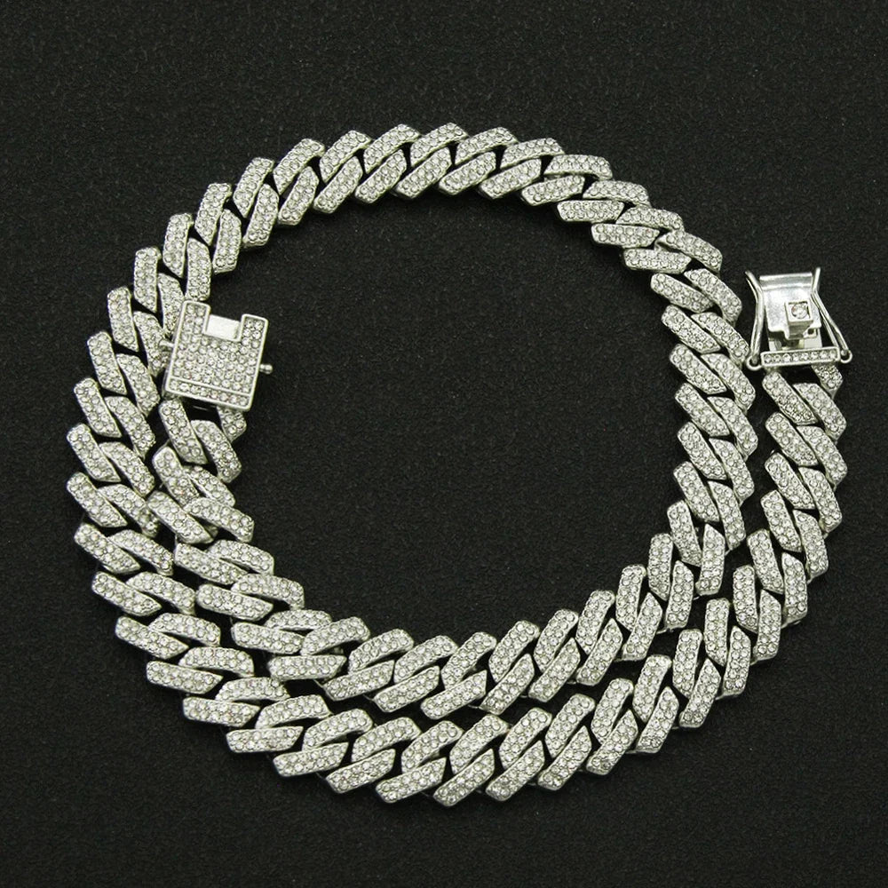 Fashion Men Cuban Link Iced Out Necklace 14MM width Rhinestones Chain Rapper CZ Cuban Chain Necklace Hip Hop Birthday Jewelry