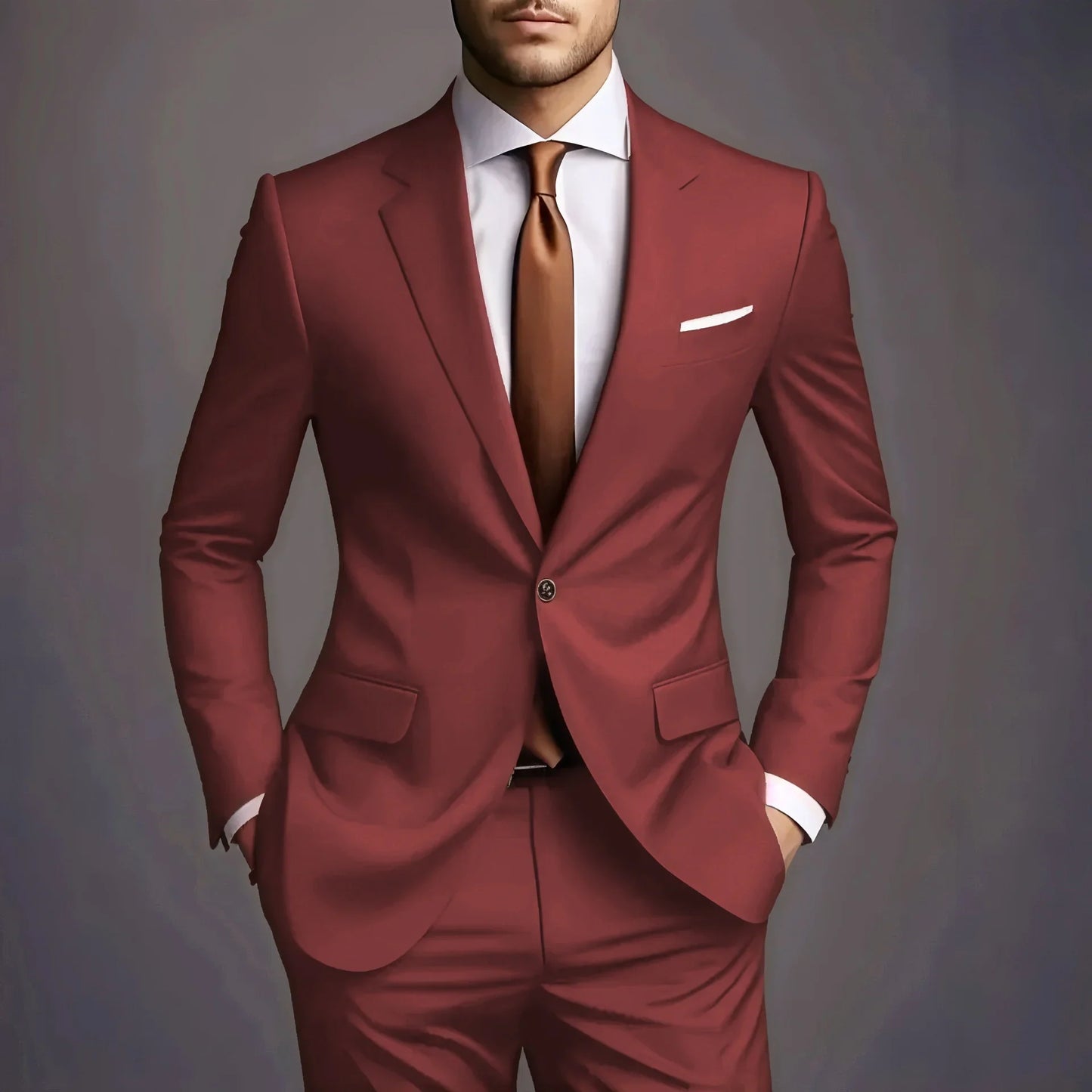 New Luxury Elegant Men's Suits 2 Piece Set Fashion Korean Casual Slim