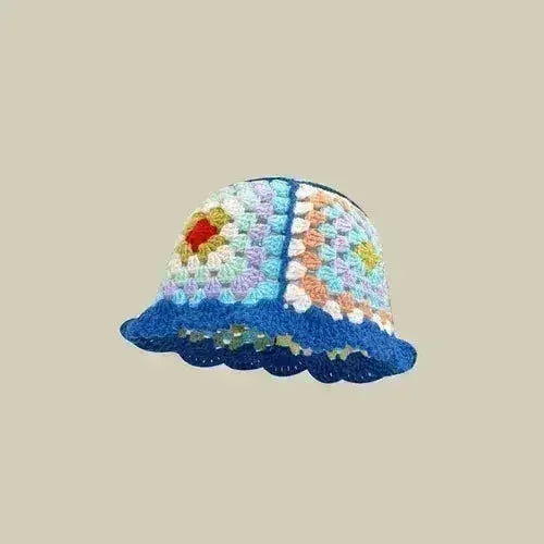 Handmade Knitted Bucket Hat - Cotton Boho Print - All-Season Stretchy Fit