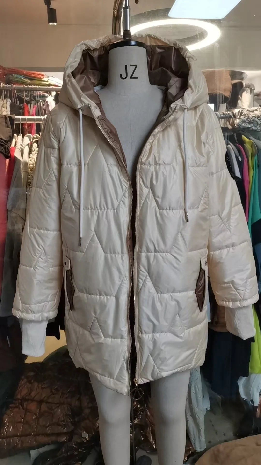 Parkas Coat Women Cotton Padded Jacket Hooded Outerwear Winter Thick Warm Pockets Zipper Puffer Windproof Mid Length Overcoat