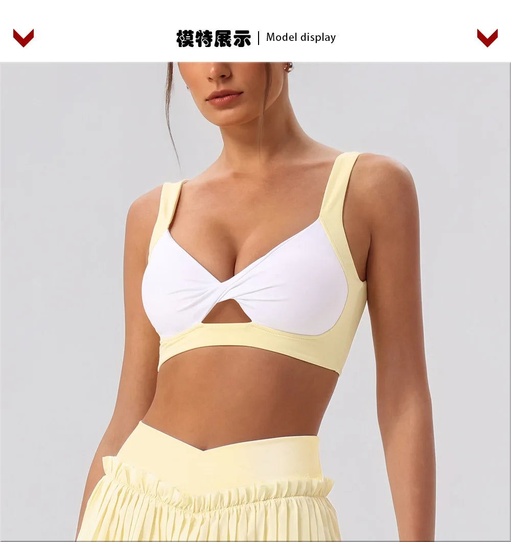 Tight Yoga Sets Women's Tracksuit Sexy Color Contrast Hollow Out Sports Bra High Waist Pleate Tennis Short Skirt Fitness Suits