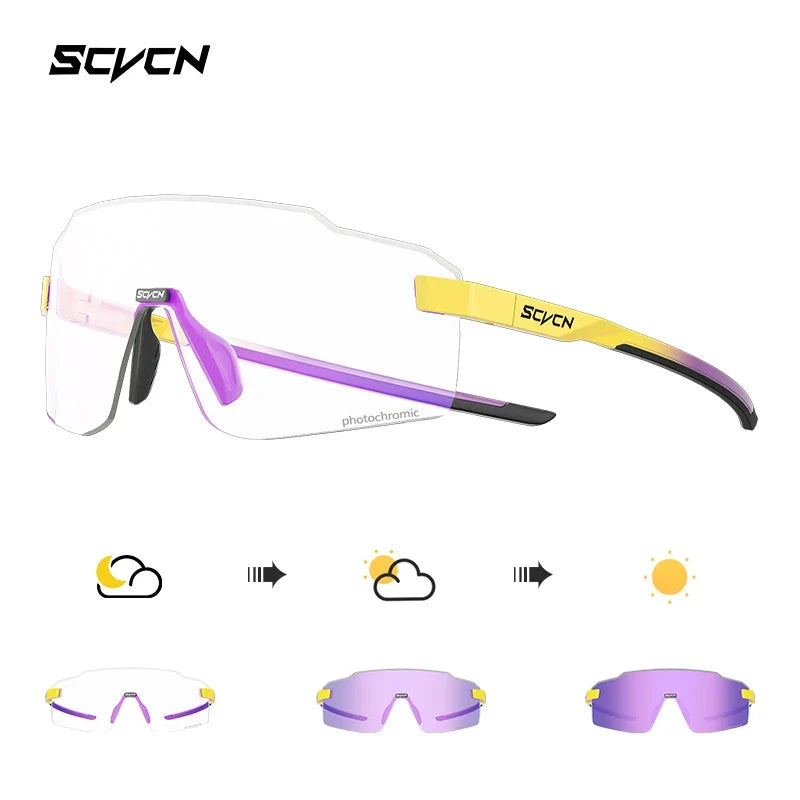 SCVCN Ultralight Photochromic Sports Running Sunglasses Men Women Outdoor Road Cycling Glasses UV400 Windproof Sandproof Goggles