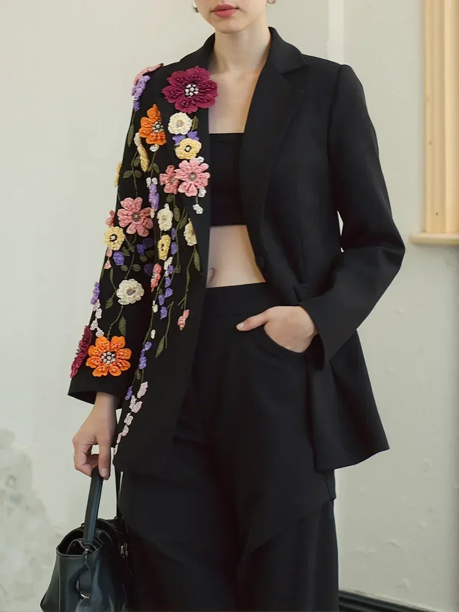 TWOTWINSTYLE Blazers de moda con apliques empalmados en colores llamativos para mujer, solapa, mangas largas, patchwork, abalorios, blazer de temperamento femenino