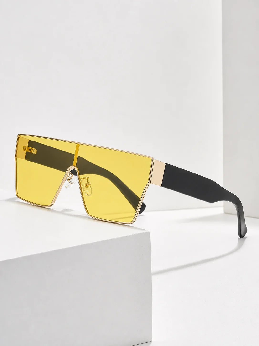 Y2K Large Frame Square Sunglasses Men's And Women's Metal Frame Wide Legs Solid Color Lenses Hip Hop Trendy Sunglasses