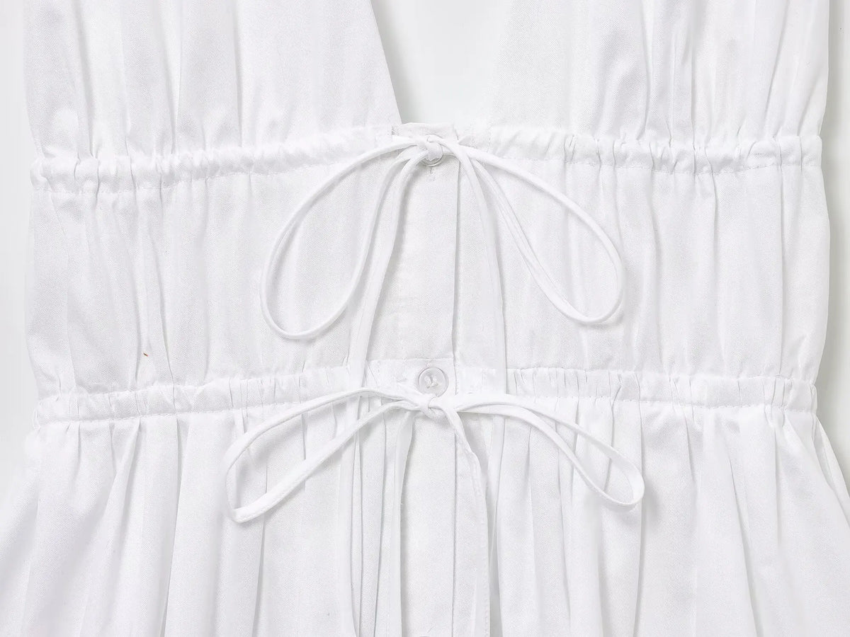 Bowknot White Backless Beach Summer Women's Dress Deep V Neck Cotton Short Vestidos Sexy Sleeveless Halter New in Dress 2025
