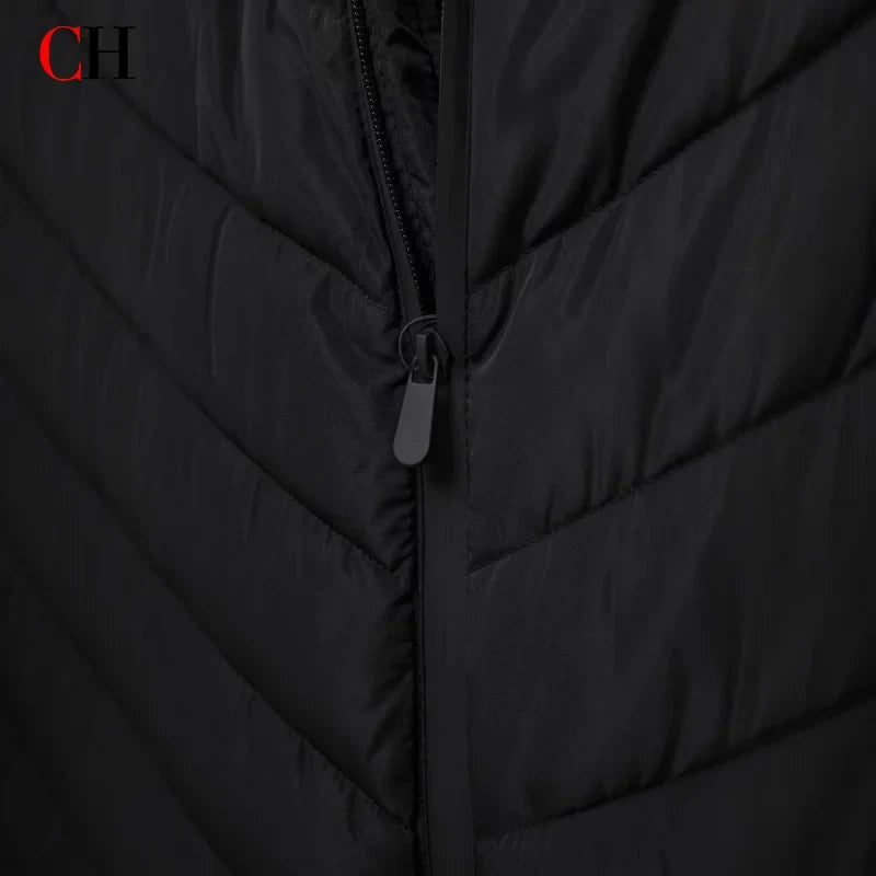 CH Womens Circular Chest Patch Badge Chevron Quilted Hooded Puffer Jacket Panel Sleeves Daily Commute Wear