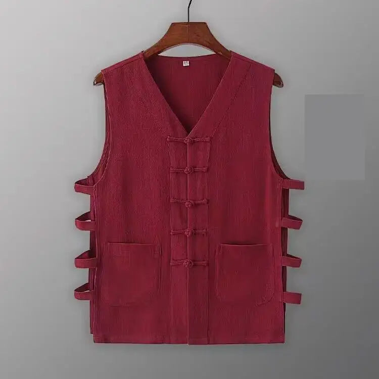 Chaleco Vintage para Hombre, Camisa de Algodón Lino, Chaleco de Kung Fu, Camiseta sin Mangas de Verano, Traje Tang, Ropa Tradicional China, Cárdigan Abierto sin Mangas