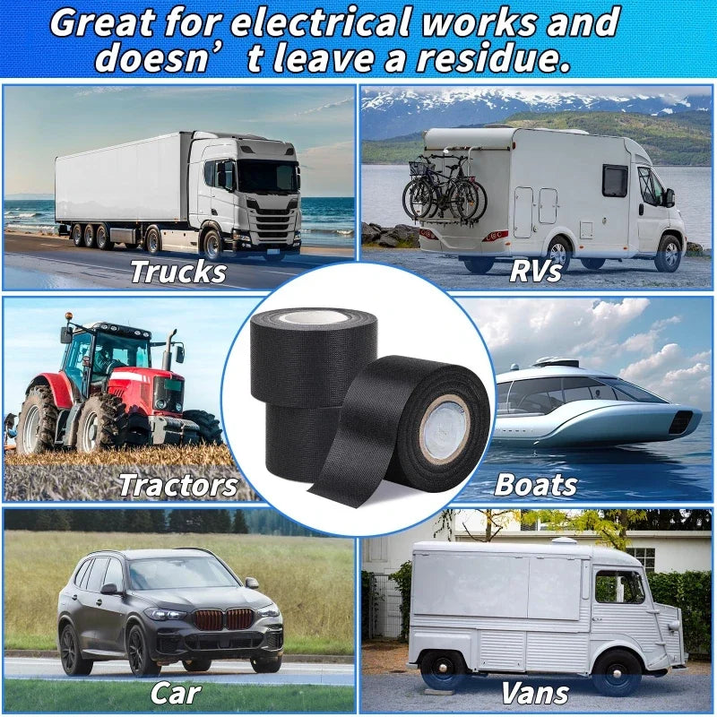 High Temperature Wire Harness Cloth Tape Automotive Cable Loom Heatproof Fabric Adhesive Tape for Engine Electrical Insulation