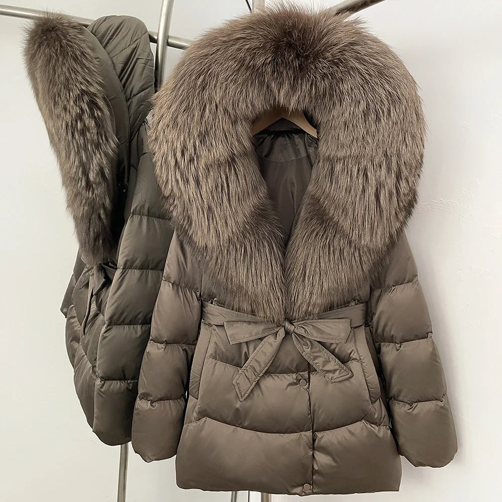 Natural Fur Collar Down Jacket Women Winter 2026 High Quality Duck Down Puffer Parka Windproof Warm Down Coat Outerwear New