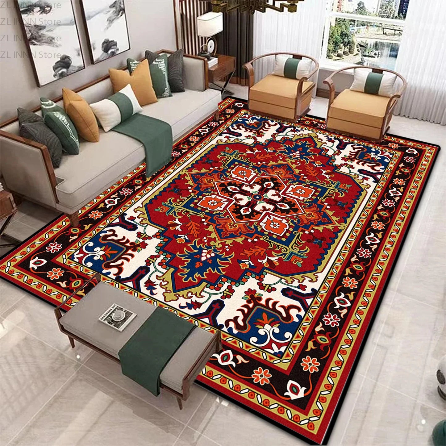 Persian Ethnic Carpet for Living Room Luxury Decoration Home Large Area Non-slip Rug 200x300 Non-slip Washable Bedroom Mat Soft