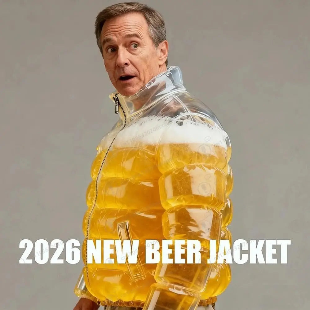 Beer Jacket With Straw for Men Women Transparent Warm Beer Puffer Jacket Drunk Jackets for Parties & Carnival Celebrations