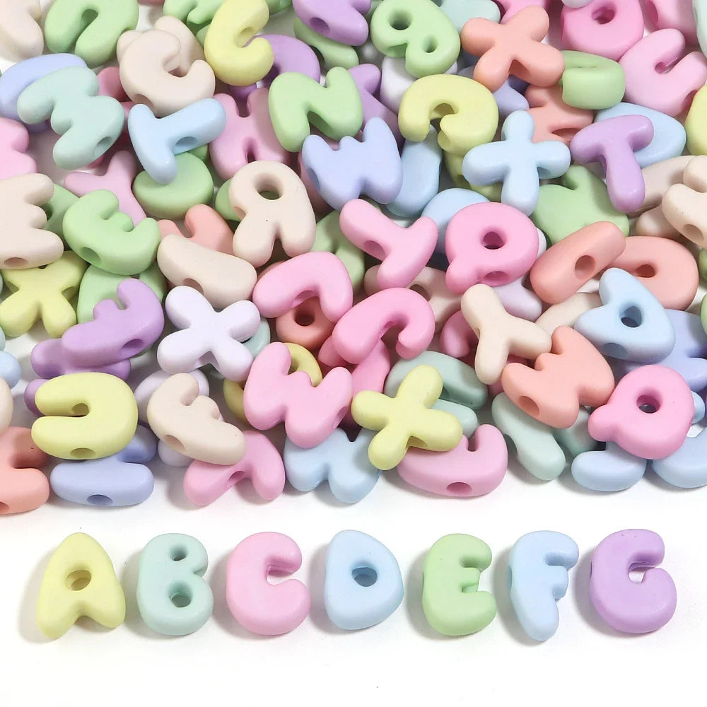 20-30pcs/lot Big Hole Cartoon English Letters Acrylic Beads Colored