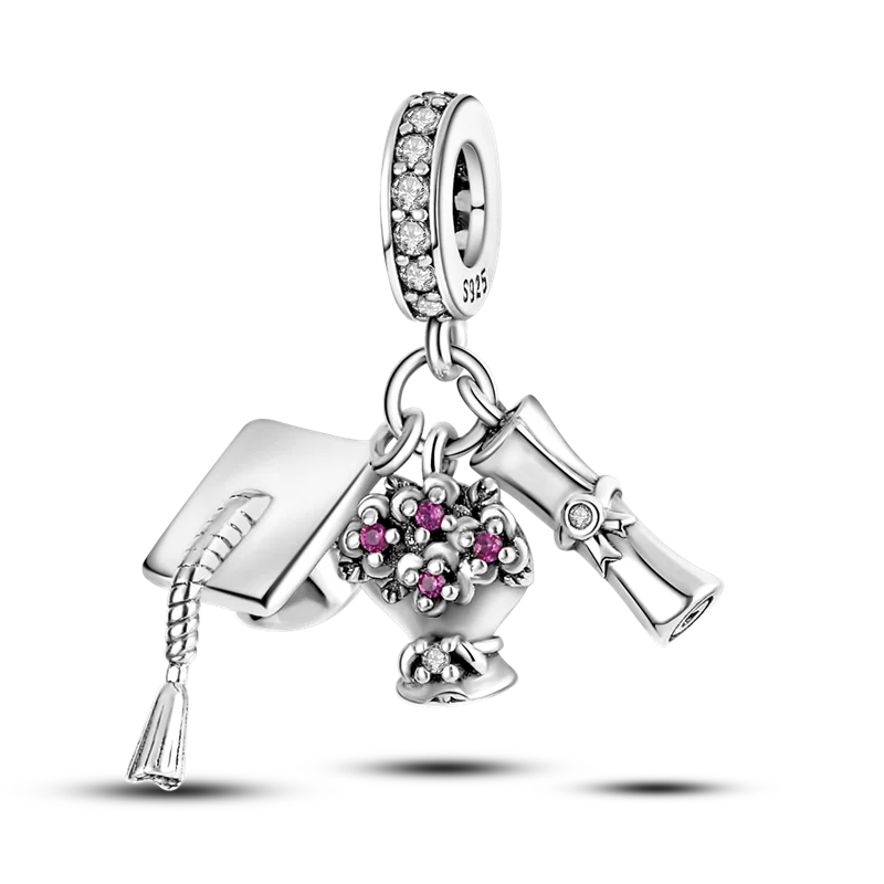 Charms Bead 925 Sterling Silver Pink Butterfly Luminous Firefly Dangle