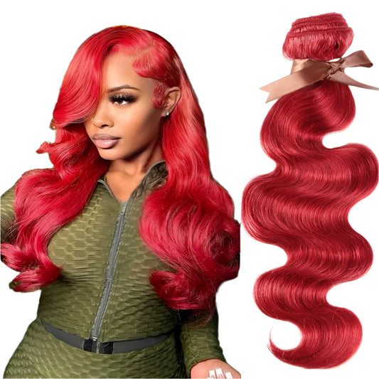 Extensiones de cabello humano ondulado brasileño | Rojo Borgoña (Ofertas de paquetes de 1/3/4 unidades)