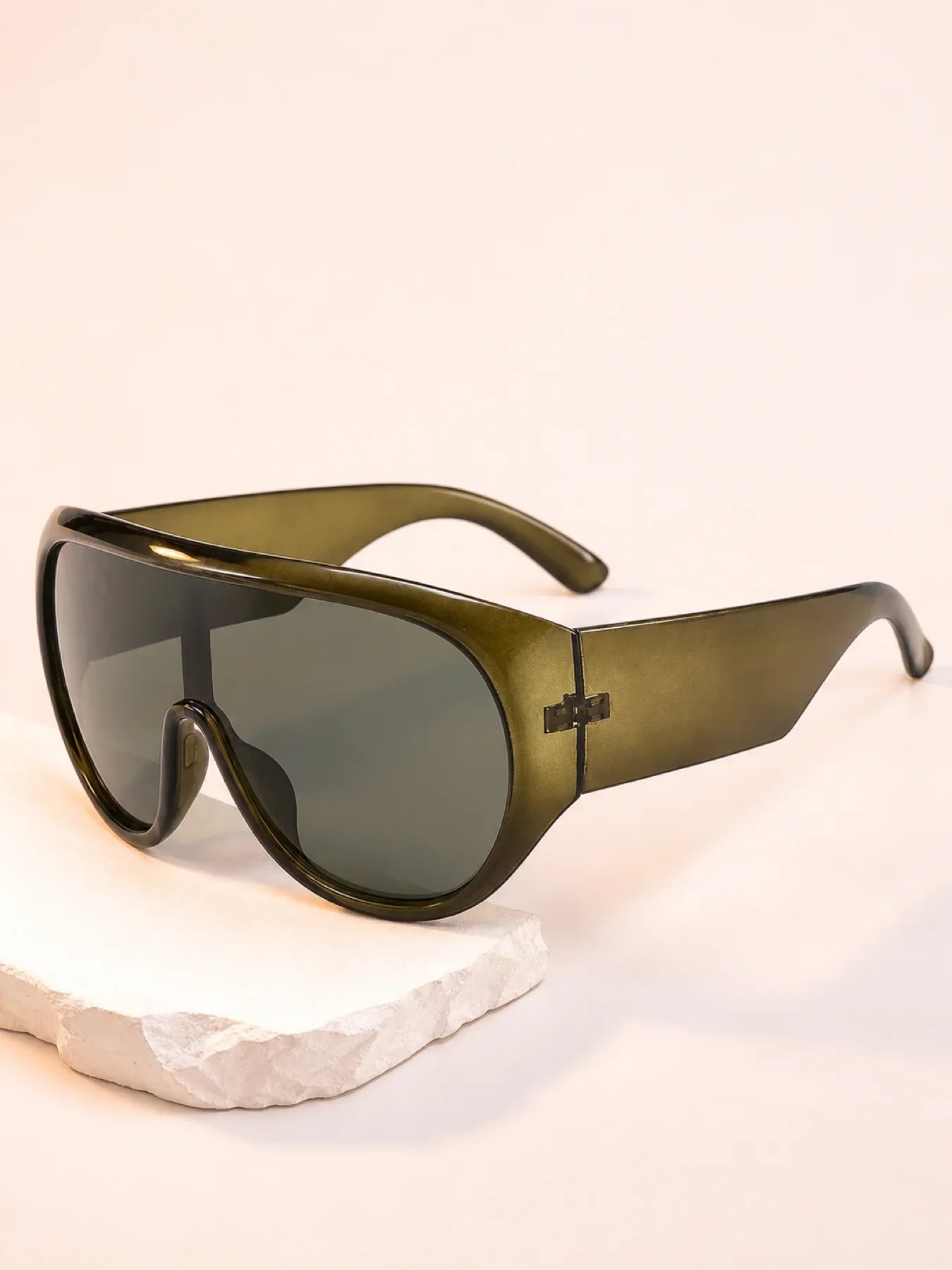 Y2K Wide Rim Shield Sunglasses, Unisex Oversized Wraparound Frame Solid Lens Street Style Eyewear
