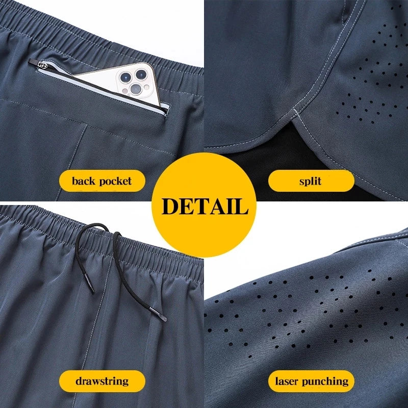 Men Quick Dry Double Layer Fitness Running Shorts