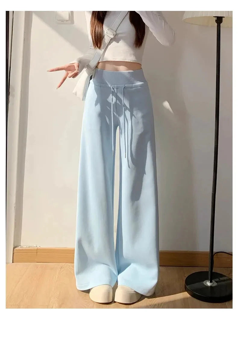 Pantalones rectos anchos de cintura alta sueltos grises para mujer