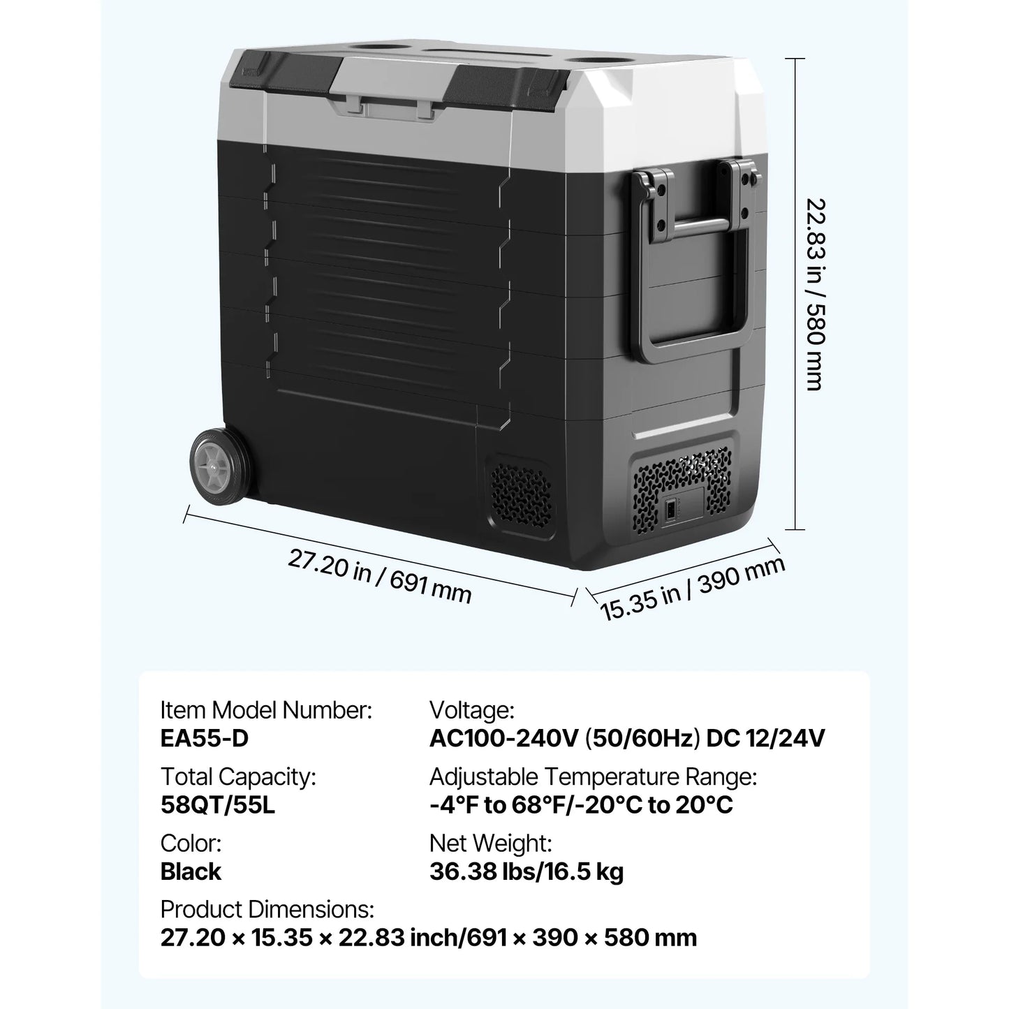 SucceBuy 35L 45L 55L Car Refrigerator Compressor Electric Cooler, -4°F to 68°F Truck Refrigerator with APP Control Wheels & Dual