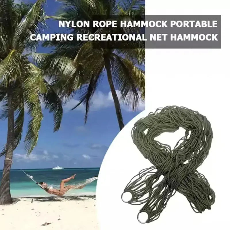 Outdoor Gear - Thickened Mesh Camping Hammock, Nylon Rope Single-Person Mesh Hammock