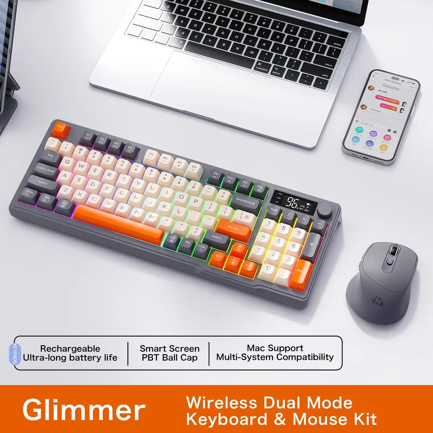 M96 Bluetooth Keyboard Wireless FREEWOLF Screen Gaming Keyboard Electronic Screen Multi-Device Connection Ergonomics Gaming