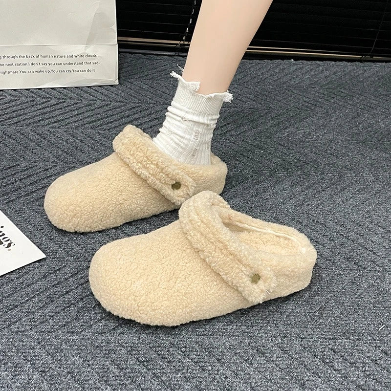 🩴 Pantuflas planas de algodón con forro polar para invierno