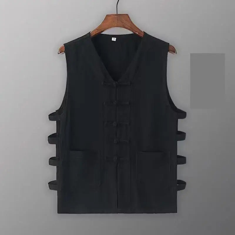 Chaleco Vintage para Hombre, Camisa de Algodón Lino, Chaleco de Kung Fu, Camiseta sin Mangas de Verano, Traje Tang, Ropa Tradicional China, Cárdigan Abierto sin Mangas