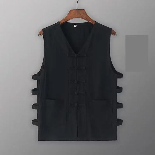 Chaleco Vintage para Hombre, Camisa de Algodón Lino, Chaleco de Kung Fu, Camiseta sin Mangas de Verano, Traje Tang, Ropa Tradicional China, Cárdigan Abierto sin Mangas