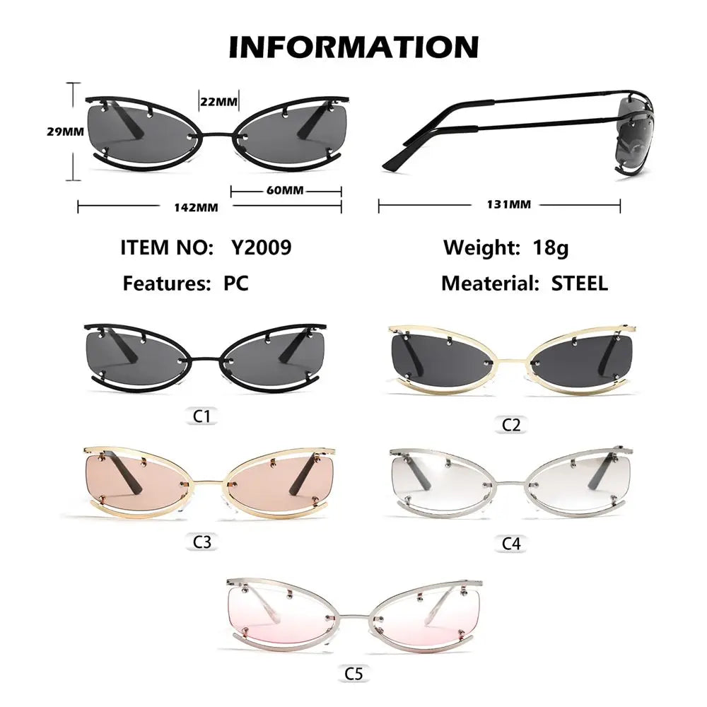 Fashion Y2K Wrap Around Sunglasses for Women Men Rimless Sun Glasses 2000'S Punk Sunglasses Goggles Shades UV400 Eyewear