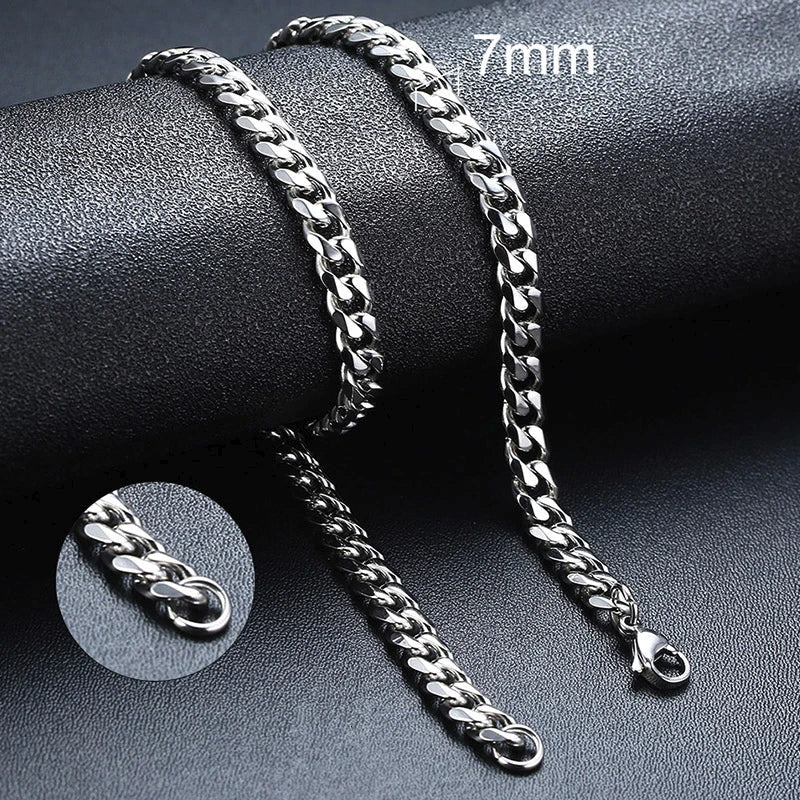 3-11mm Classic Cuban Chain Necklace for, Silver Black Gold Grey Color