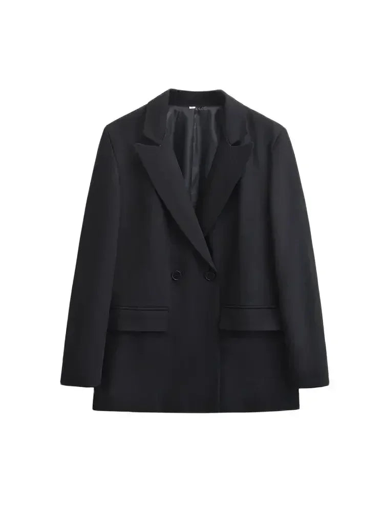 TRZA-Abrigo Blazer Cruzado para Mujer, Ropa de Oficina, Manga Larga, Bolsillos con Solapa, Prendas de Abrigo Femeninas, Blusas Elegantes, Moda