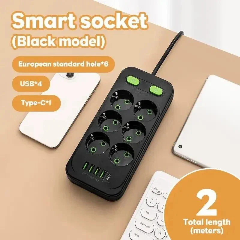 EU Plug Power Strip Outlets,4 Sockets with 2 USB Type-C port Wall Charger Two specifications for Home Offices Power Socket