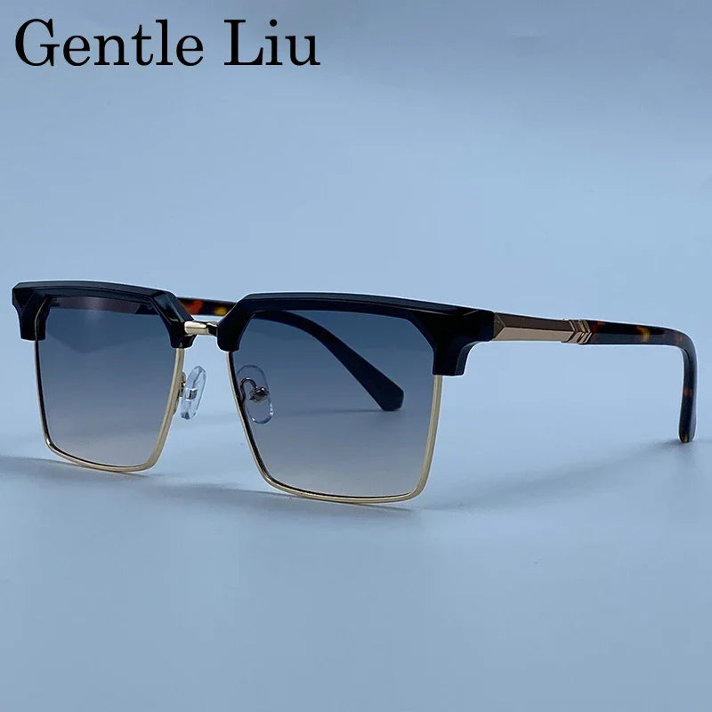 2026 Luxury Designer Square Sunglasses Men Classic Vintage Black Gold Metal Frame Sun Glasses Steampunk Driving Eyewear Shades