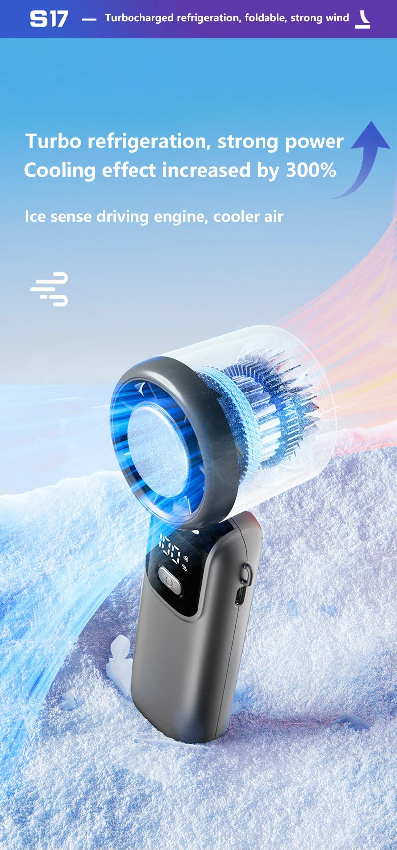 Lenovo Foldable/Hangable USB Desk Fan Ice Cooling Handheld Fan 100 Speeds Turbo Portable for Outdoor Fast Chill Ice Compress New