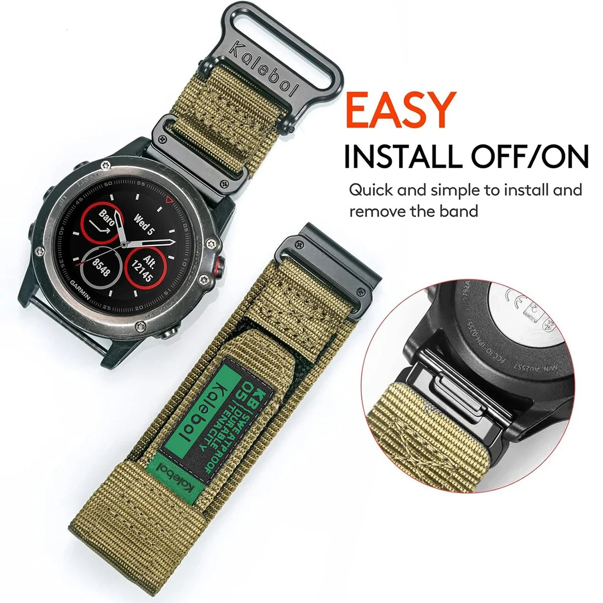 Garmin QuickFit 22/26mm Nylon Loop Band with Text Patch