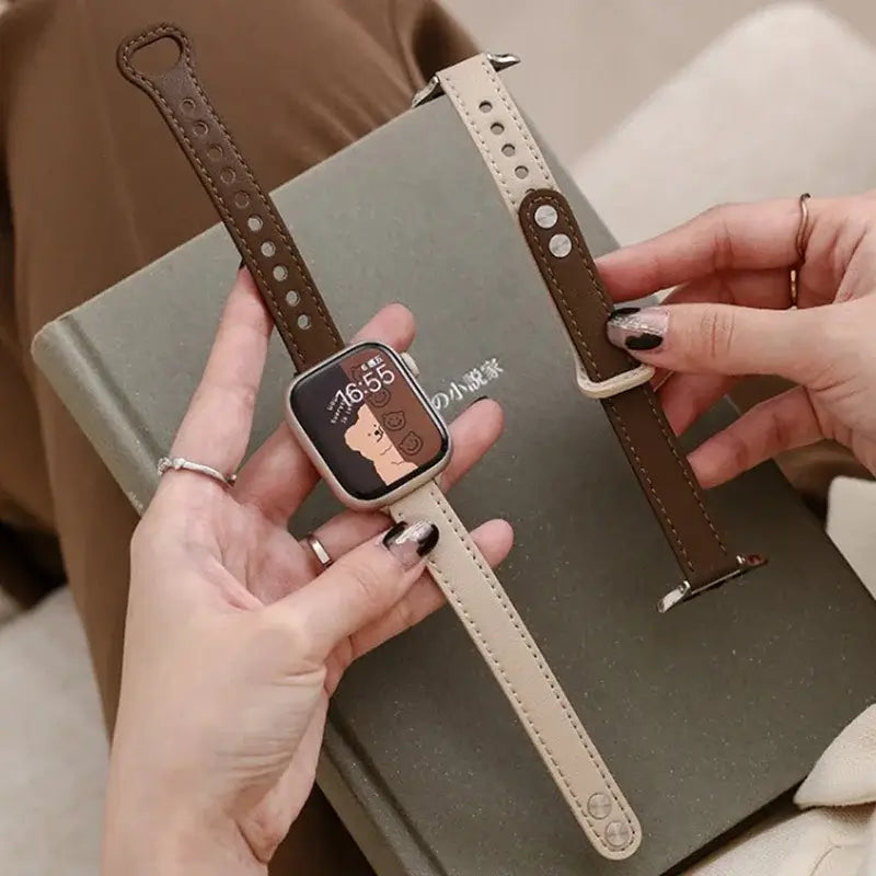 Apple Watch Slim Stitched Leather Band with Stud Closure
