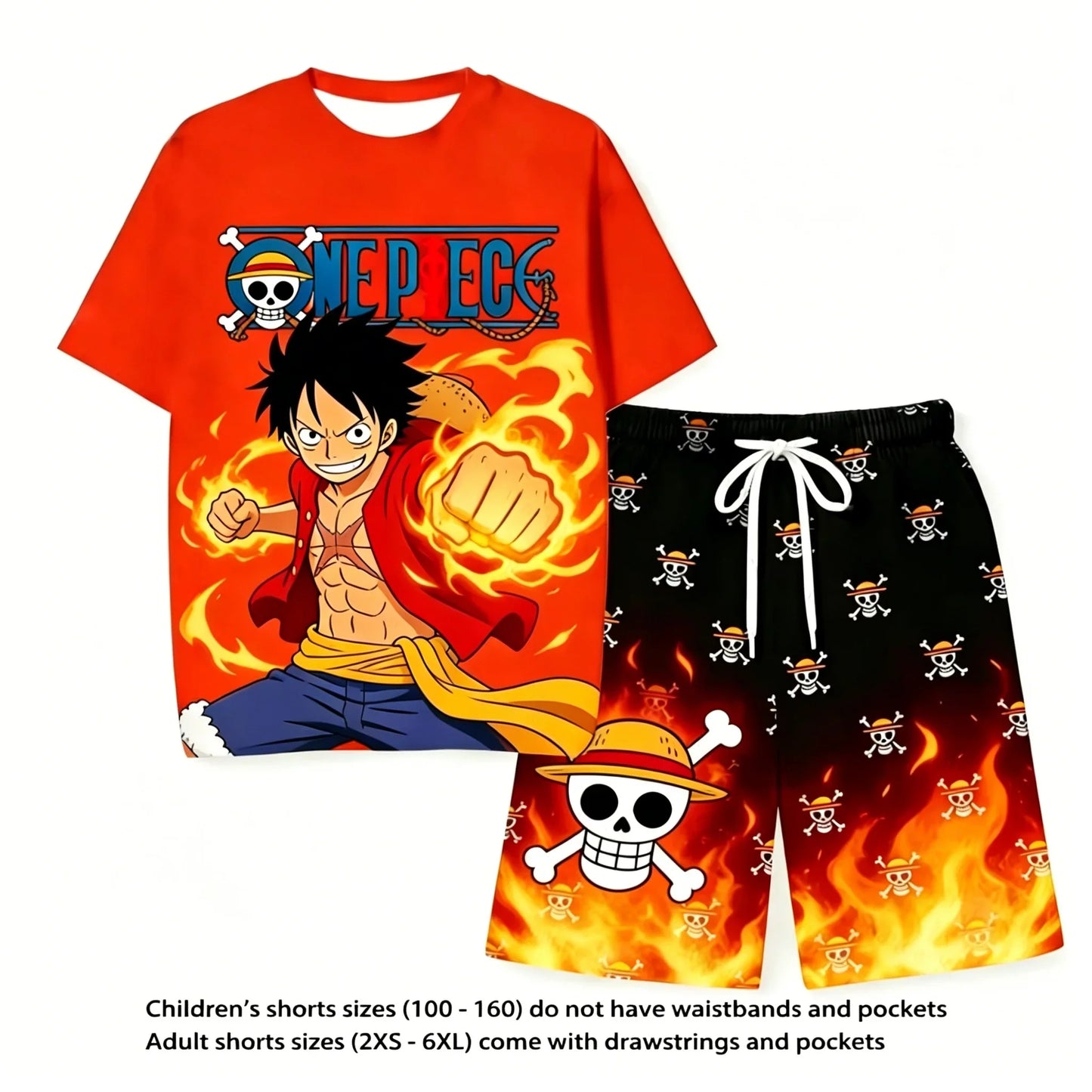 One Piece Luffy Anime Printed Short Sleeve T Shirt And Shorts Set Unisex For Children And Adults Stylish Home Sleepwear Suit