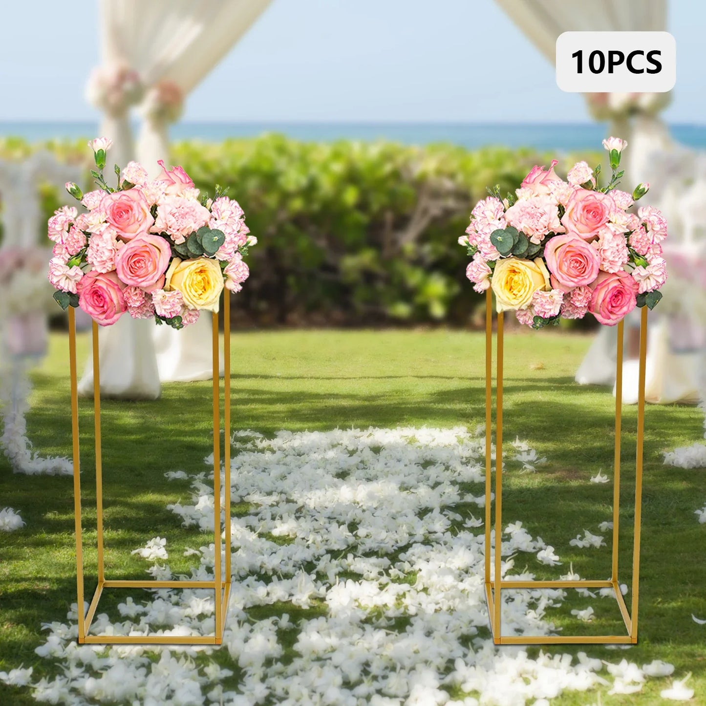 10pcs Wedding Flower Stand Set 23.62"h Gold Metal Column Rack Wedding