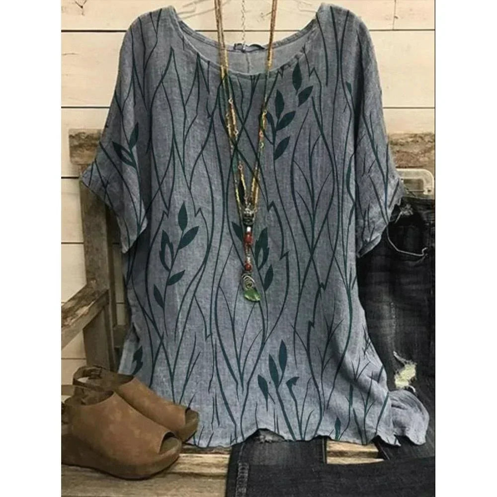 Women Plus Size 1XL-8XL Casual Loose Top Shirts Leaves Print Blouse T-shirt Ladies Fashion Vintage Blouse Half Sleeves T-shirt