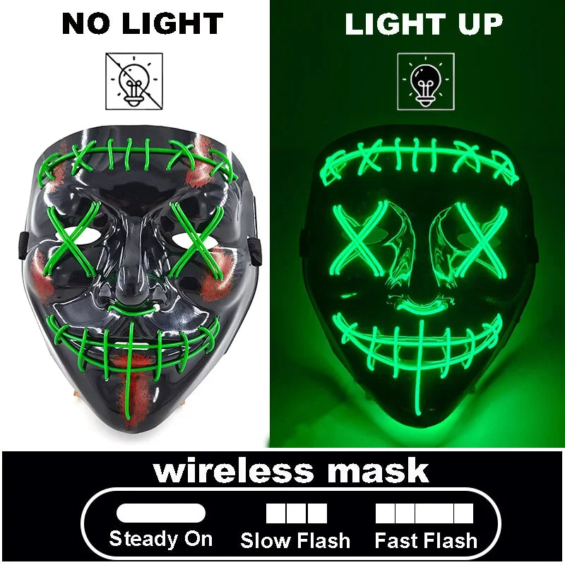 LED Light Up V For Vendetta Mask Anonymous Luminous Full Face Mask Glow In Dark Party Rave Halloween Cosplay Costume Props
